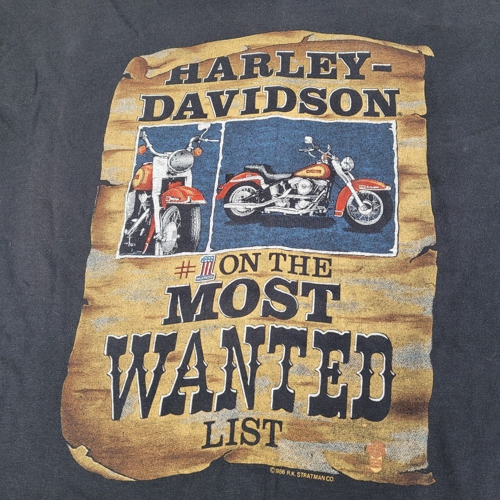 Vintage 1986 Single Stitch Harley Davidson #1 Most Wanted Men's Graphic T Sz Lg - Picture 2 of 9